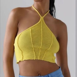 Urban Outfitters Halter Crop Top in Bright Yellow